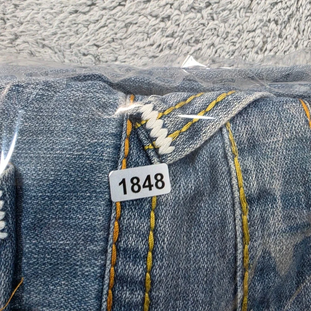 Vtg True Religion Ricky Big T Jeans Mens 34x32 Blue Straight Leg USA Made Stitch